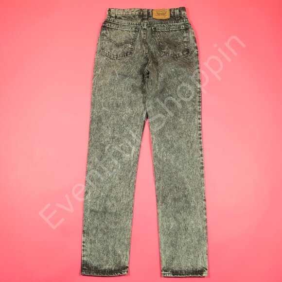 Vintage Levis 705 Jeans Womens 28 Black Acid Wash Student Straight Fit Punk 80s - Picture 3 of 8